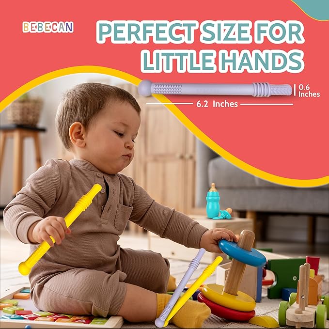Bebecan Teething Sticks for Babies 36+ Months ??Super Soft Silicone Teething Aids, Infant Oral Soothing Relief Back Molars, Multicolor 6-Pack