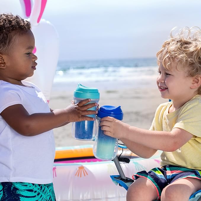 Chicco Double-Wall Insulated Sippy Cup with Bite-Proof Rim Spout and Spill-Free Lid 9oz. | Top-Rack Dishwasher Safe | Easy to Hold Ergonomic Indents | Blue/Teal Ombre, 2pk | 12+ months