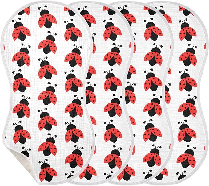 vvfelixl Baby Burp Cloths Cute Ladybug Pattern Baby Newborn Cotton Burping Cloths Set Baby Washcloths 4 Pack White