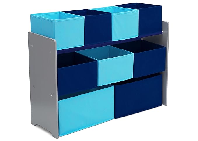 Delta Children Deluxe Multi-Bin Toy Organizer with Storage Bins, Grey/Blue Bins