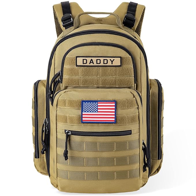 SHARKMOUTH Diaper Bag Backpack for Dad and Mom, Military Molle diaper Pack with Insulated Bottle Holders and Wipe Pocket
