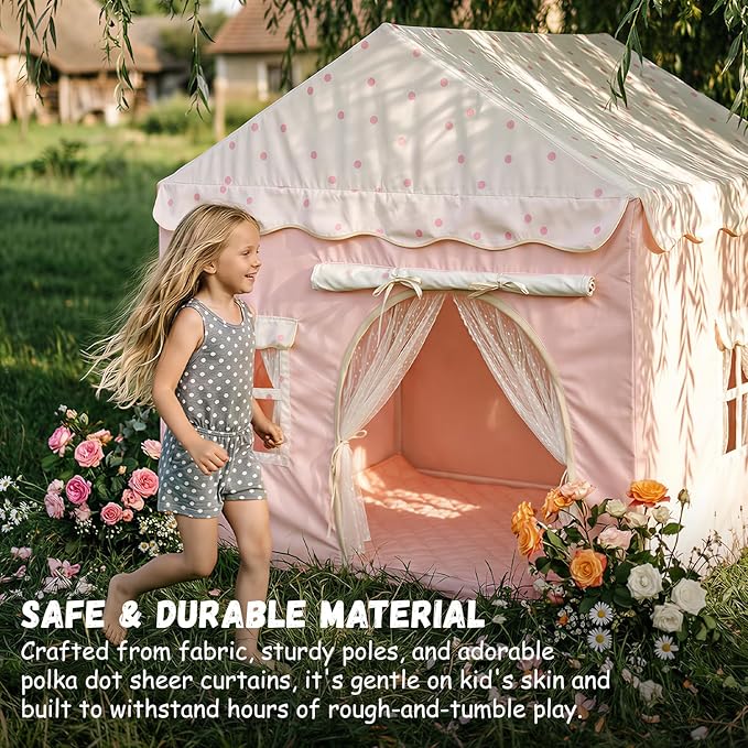 Kids Play Tent with Double Door Children's Playhouse Tents - Portable Fantasy Adventure Castle for Girls, Kids Tent with Mat, House Toys for Girl Birthday, Christmas House Gift