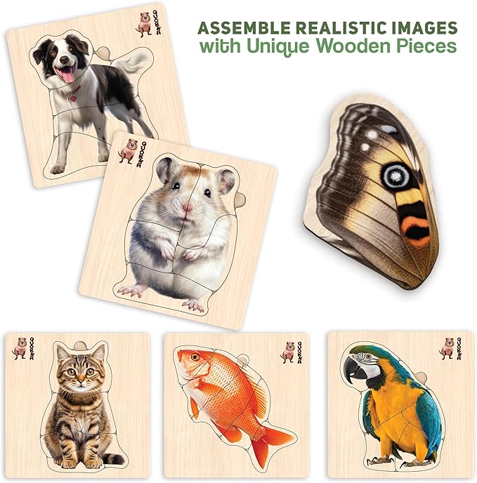 QUOKKA Wooden Puzzles for Toddlers 1-3 - Animal and Birds Learning Toy for Kids - Birds, Animals, Fish, Buttefly Montessory Toys