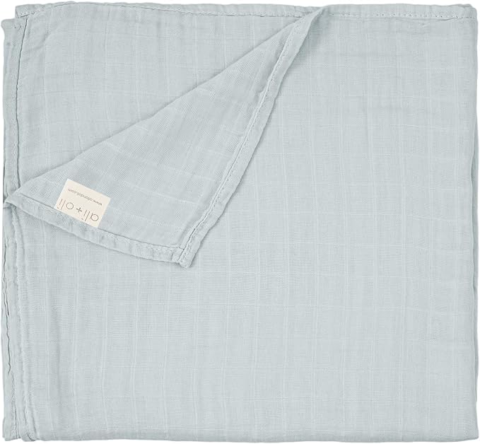 Ali+Oli Muslin Swaddle Blanket for Baby (Misty Sky) Large 47" x 47" Soft Rayon Made from Bamboo & Organic Cotton, Machine Washable Receiving Blanket Wrap for Newborn to Toddler