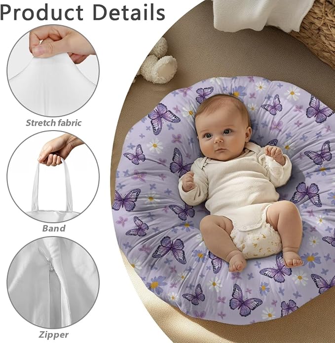 Purple Butterfly Nursing Pillow Cover Soft Breathable Feeding Pillow Slipcover for Breastfeeding Moms Fits Standard Infant Nursing Pillow for Boys and Girls Pillow Not Included