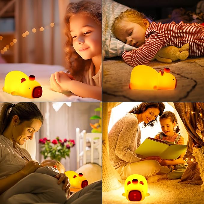 Capybara Night Light Cute Squishy Silicone Nursery Nightlight Dimmable Animal Bedside Lamp with Tap Control Christmas Gift for Kids Girls Boys Women