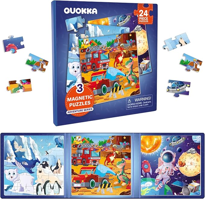QUOKKA Travel Magnetic Puzzles for Toddlers 1-3 – 20+Pcs Animals Game with Extra-Long Play Book – Fun Travel Jigsaw Game Toy for Kids Ages 3-5 – Strong Magnets for Car Activities