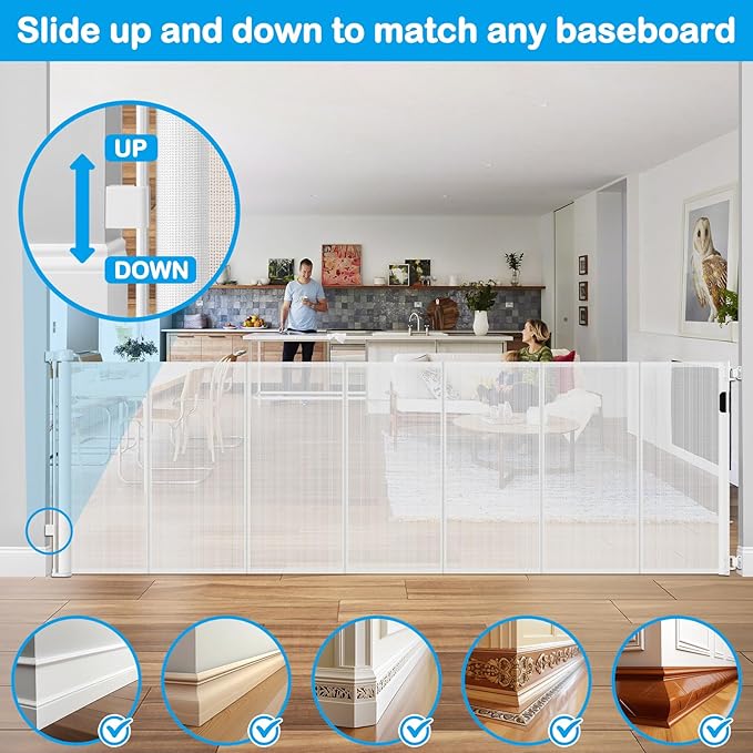 Reinforced 42" Extra Tall X 100" Extra Wide Baby Gate for Large Openings Stop Babies and Pets from Drilling Through Retractable Baby Gates Extra Tall Retractable Dog Gate No Sagging Retractable Gate