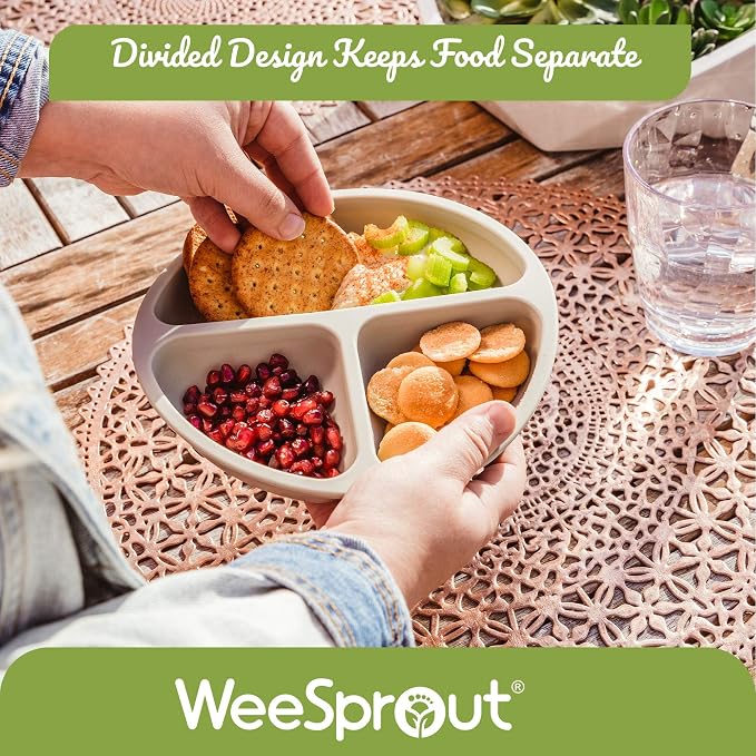 WeeSprout Silicone Divided Plates (With Lids), 100% Food Grade Silicone Divided Plates for Toddlers & Kids, Dishwasher & Microwave Safe