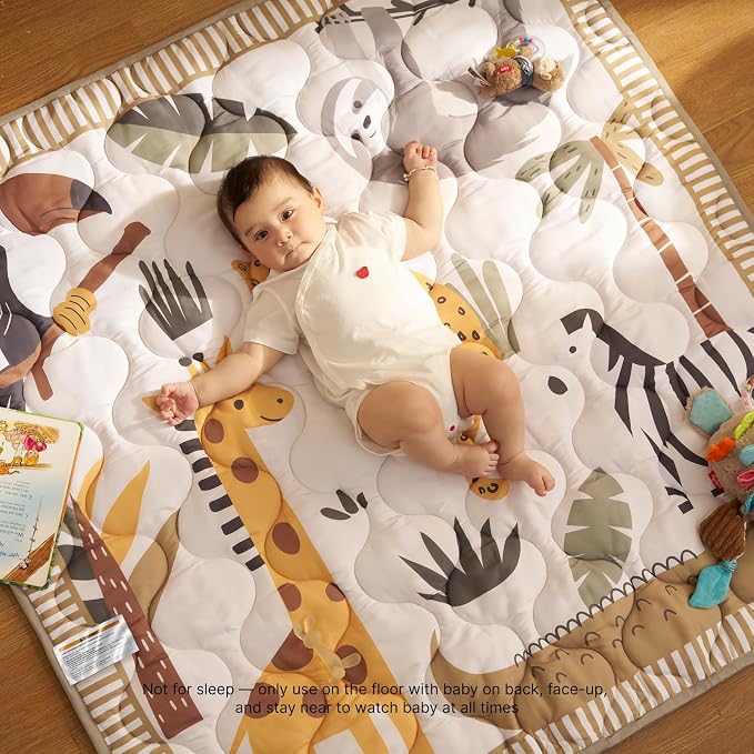 Momcozy Baby Play Mat for Floor, 50"x50" Thickened Playpen Mat, Playmate for Baby Tummy Time, Waterproof & Non-Slip, Foldable Outdoor Mat with Carrying Handle, Giraffe