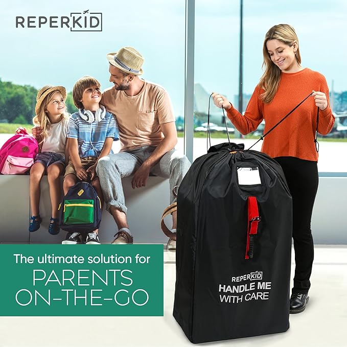 reperkid Large Stroller Bag for Airplane Travel, Black & Red, 47" H x 24" W x 15" D, Fits Most Large, Single, Double, Jogging Strollers ??Premium Waterproof Cover, Adjustable Shoulder Straps