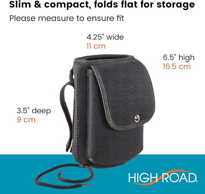 High Road Neoprene Bottle Holder and Phone Pouch for Mobility Equipment and Electric Scooters - Cup Holder for Strollers, Scooters, Rollators and Walkers