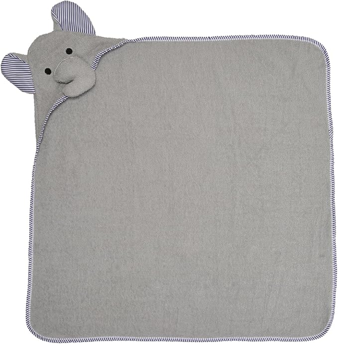EVERYDAY KIDS Hooded Baby Toddler Bath Towel for Boys and Girls - 3D Gray Elephant with Ears and Trunk; Soft and Absorbent Terry Cloth Hooded Towel for Young Kids; Gender Neutral Baby Bath Essential