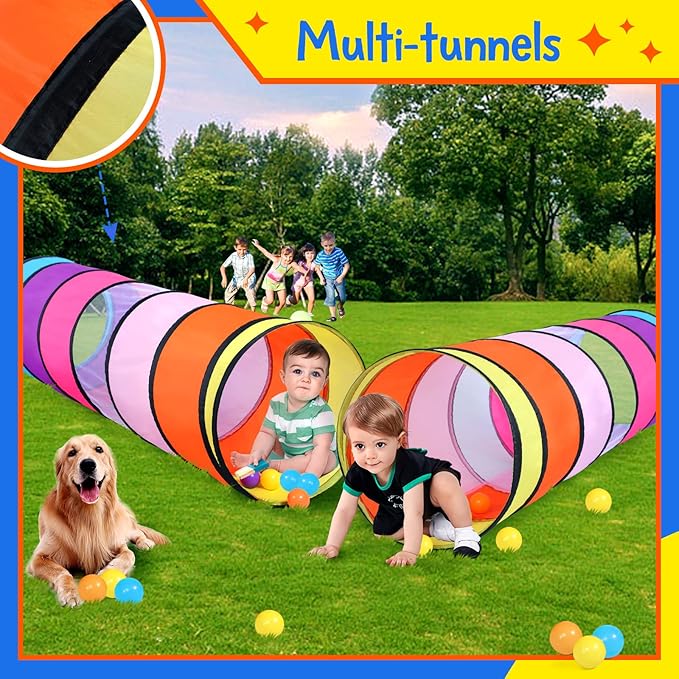 SweHouse Colorful Play Tent Tunnel for Babies, Toddlers, Kids - with Mesh Windows, Indoor Outdoor Pop Up Tunnel Toy Gift