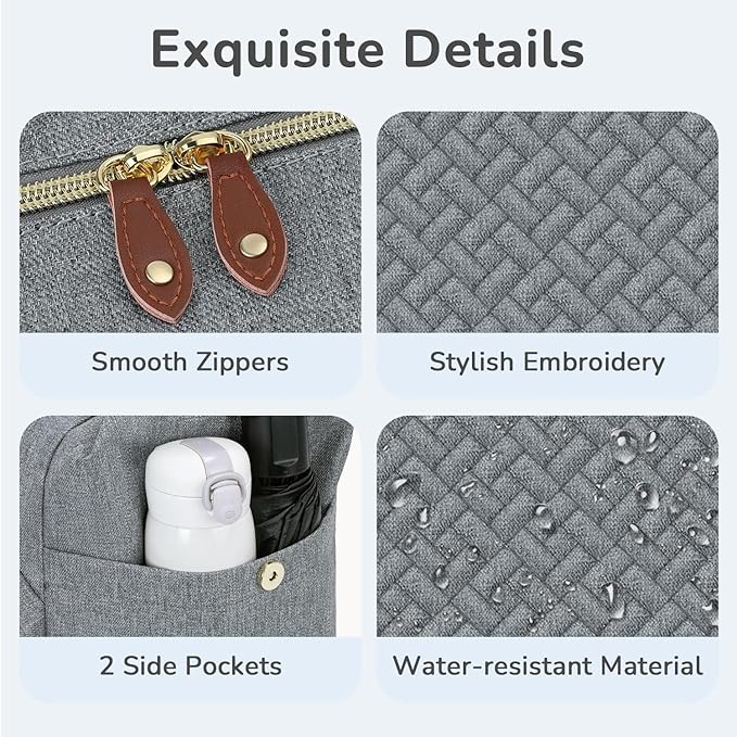 Tenot Diaper Bag Tote with Pacifier Case, Baby Bag for Women with Shoulder Straps, Travel Diaper Tote for for Mom and Dad Grey