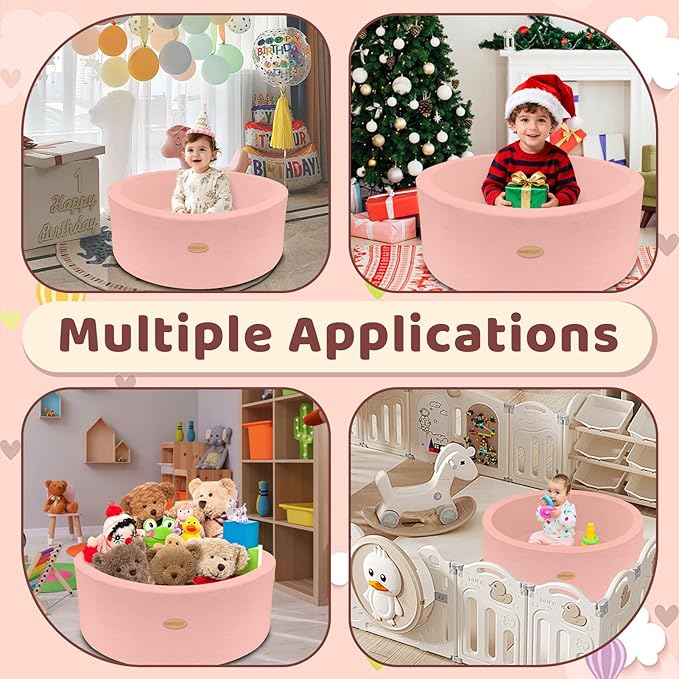 HARBOLLE 35.4" Soft Fleece Ball Pit & Playpen for Toddlers & Babies, Indoor/Outdoor Kids Foam Play Center, for Boys & Girls, Pink