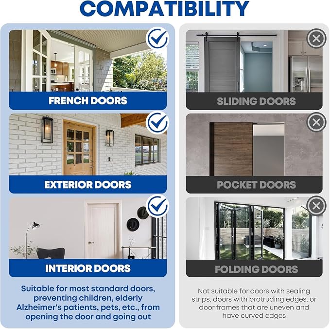 Adjustable Child Safety Door Top Lock|Metal Child Proof Door Top Lock for Interior&Exterior&French Door|Lock & Unlock from Either Sides|for Childproofing|Sliding Door Lock for Kids Safety|White