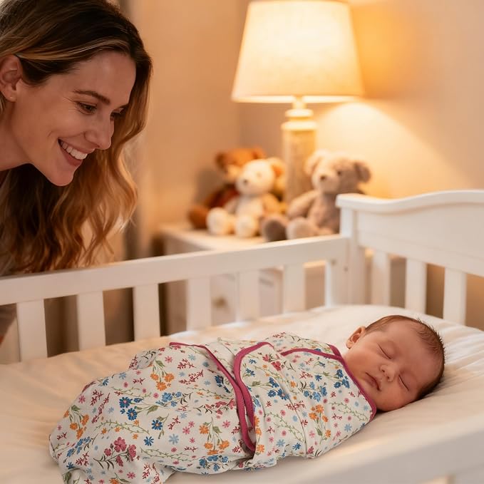 Baby Swaddles for Newborn Organic Cotton,Soft & Snug Newborn Velcro Swaddle 3-6 Months Sleep Sack Helps Calm Startle Reflex, 2-Pack Wrap Nursery Swaddling Blankets Country Floral