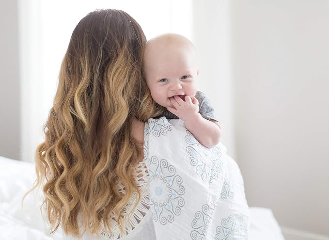 SwaddleDesigns Marquisette Receiving Swaddle Blanket for Baby Boys & Girls, Soft Premium Cotton Muslin, Best Shower Gift, SeaCrystal Medallions, Parent Picks Award Winner Small