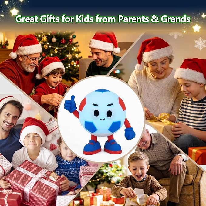 Soccer Gifts for Boys Girls, Soccer Night Light,Soft Silicone with Touch Control, 7 RGB Colors, Auto-Off, Dimmable, Rechargeable 1200mAh, Teen Kids Sports Fan Birthday Gifts (Blue&Red)