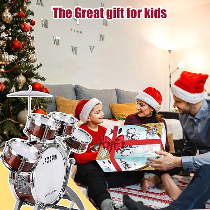 Kids Drum Set for Toddlers 1-3 3-5 - Musical Instruments Toys Drum Kit 9 Pcs with Stool, Birthday Musical Toys for Toddlers 3 4 5 Year Old Boys Girls