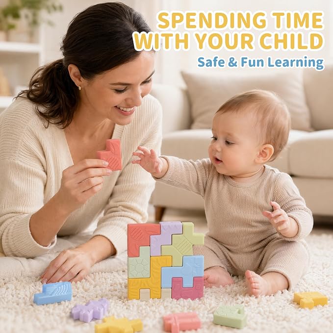 Baby Blocks – Montessori Baby Toys for 6-12 Months 10 Soft & Soft Teething Toy, Shapes, Colors, Animals - One Two Squeeze, Easter Basket Stuffers Toys for 1 2 Year Old Birthday Gifts