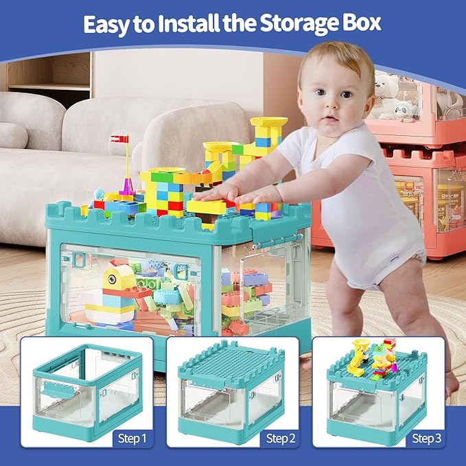 Lego Duplo Storage Collapsible Storage Box for Lego Blocks Toys Organizer Storage for Kids Toy Stackable Building Blocks with Lids Toy Chests with Compartments for Boys and Girls 21QT
