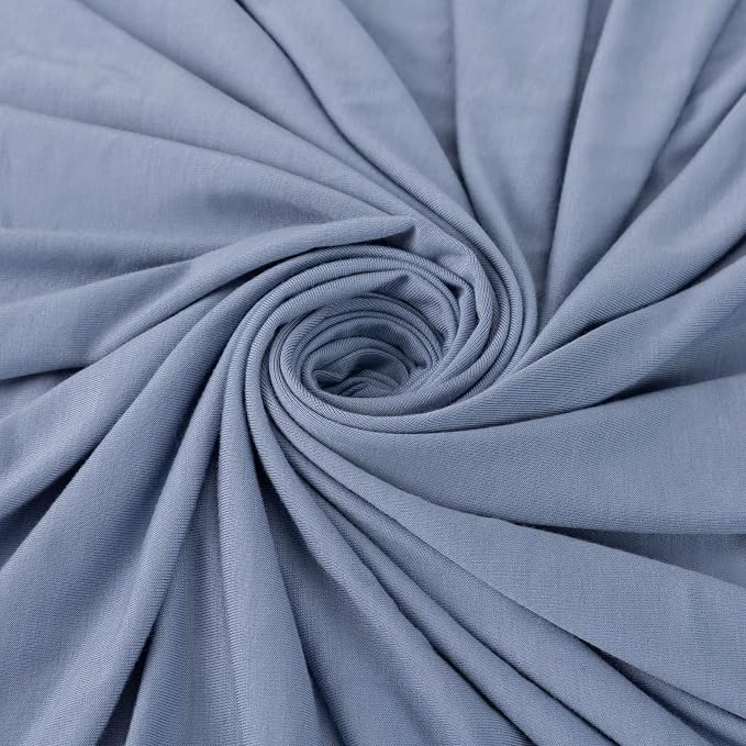 Large Jersey Knitted Swaddle Blanket for Baby, Soft Stretchy Receiving Blanket for Newborns with Hat, Baby Nursery Swaddle 47 x 47 inches(Steel Blue)
