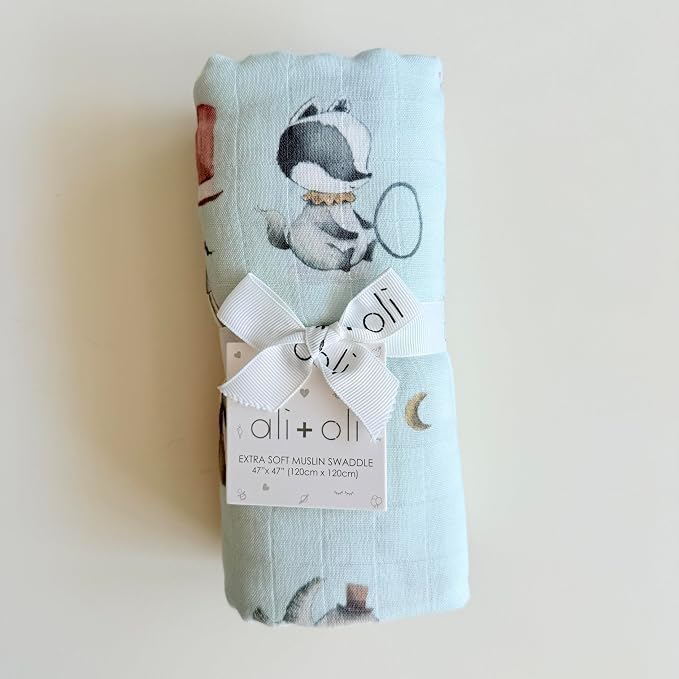 Ali+Oli Muslin Swaddle Blanket for Baby (Circus) Large 47" x 47" Soft Rayon Made from Bamboo & Organic Cotton, Machine Washable Receiving Blanket Wrap for Newborn to Toddler