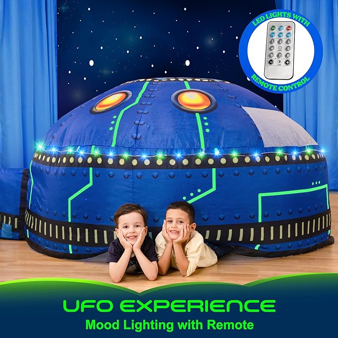 W&O Glowing UFO Aerodome with LED Lights & UFO Sound Button ??Glows in the Dark, Offering an Extraordinary Space Adventure for Kids Ages 3-12 (Fan Not Included)