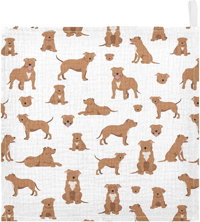 vvfelixl Baby Cotton Washcloths Staffordshire Bull Terrier Infants Bath Towel for Unisex Face Towels for Newborn, Natural Baby Wipes Delicate Skin, 11.8 X 11.8 inch, one sizex3