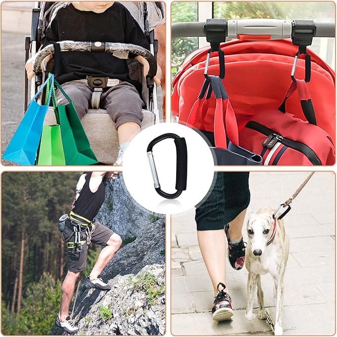 JIALEEY Grocery Bag Shopping Bag Holder Handle Carrier Tool Multi Purpose Snap Hook Stroller Hook Set Organizer Accessories with Soft Foam Grip for Hanging, Pack of 2, Black