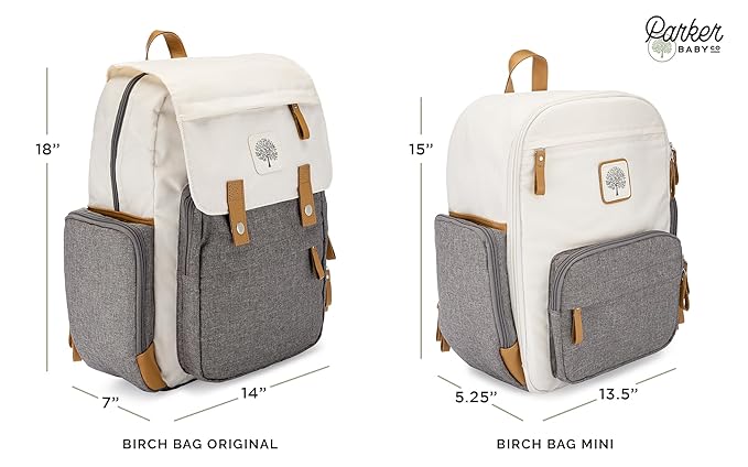 Parker Baby Diaper Backpack - Large Diaper Bag with Insulated Pockets, Stroller Straps and Changing Pad -"Birch Bag" - Cream
