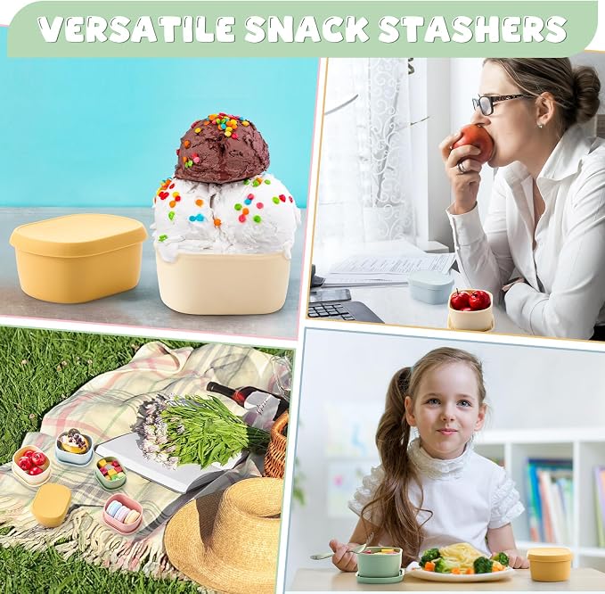 Layhit 10 Pcs 6.76 oz Silicone Snack Containers with Lids, Small Silicone Lunch Container for Kids, Reusable Stackable Small Lunch Box for Home Daycare School Travel Picnic
