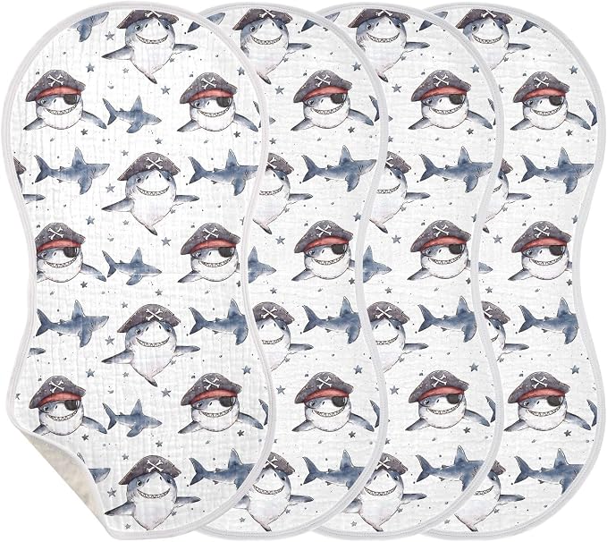 vvfelixl Cartoon Shark Pirate Burp Cloths for Baby Boy Girls Baby Washcloths Burp Rags 1 Pack