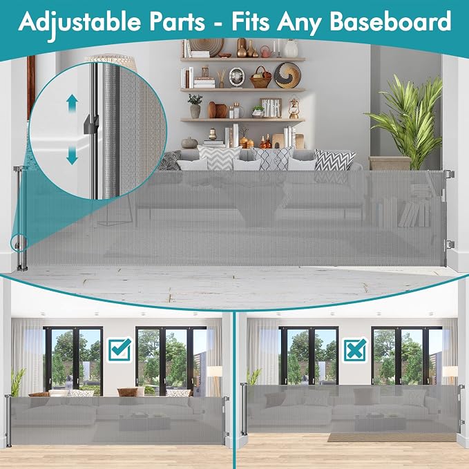 140 Inch Extra Wide Retractable Baby Gate Extra Long Dog Gate Indoor Outdoor Retractable Gate, Mesh Baby Gate Retractable Pet Gate for Large Openings, Large Dog Gate Retractable Gates for Dogs, Gray