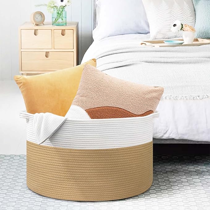 MEGASKET Extra Large Storage Basket, 22??x 22??x 14??Cotton Rope Bins for Storage, Wicker Baby Laundry Basket, Kids, Woven Kids Toy Bin Box, Decorative Baskets for Organizing Clothes, Towels, Blankets