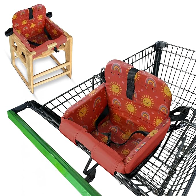 Shopping Cart Seat Cover for Baby, High Chair & Grocery Seat Protector, Padded Chair Covers for Restaurant Seats, Unisex Machine Washable Grocery Cart Liner & Swing Insert ??Sun & Rainbows
