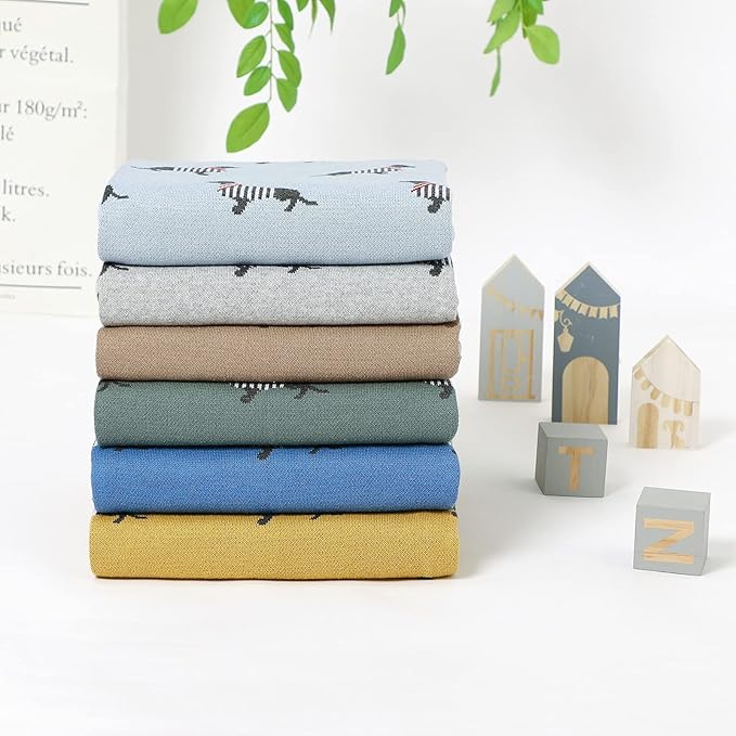 Opewod Baby Blanket Knitted 100% Cotton Soft Blankets for Newborn Boy Girls Cute Dog Dachshund 30x40 inches Jean Blue