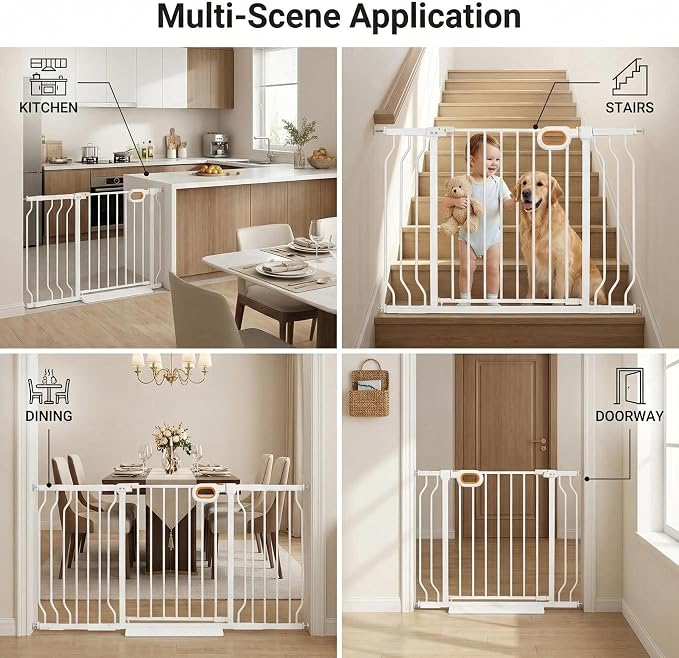 Small Narrow Baby Gate for Stairs 23.8-28.3 Inch Wide Narrow Dog gate No Drilling with Walk-Through Door,White
