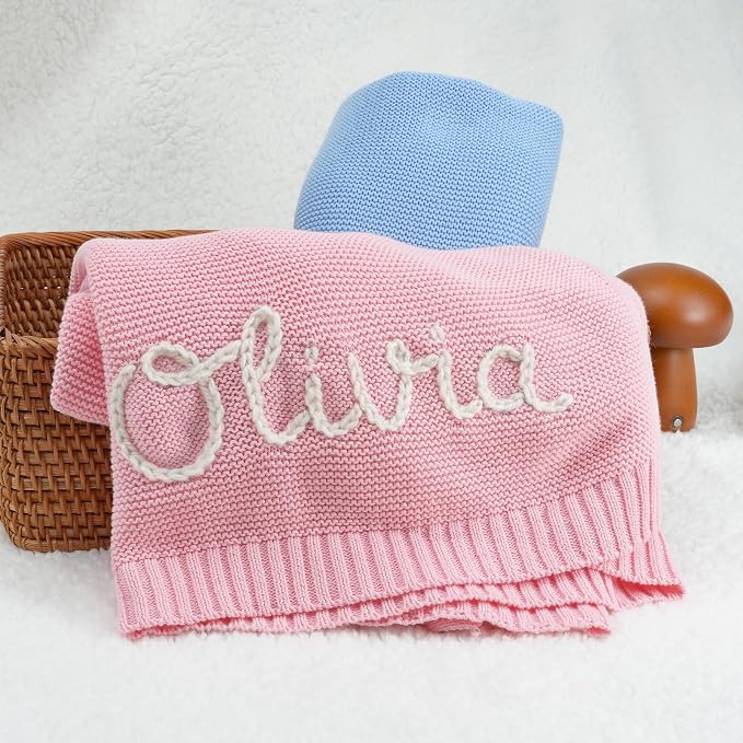 Personalized Baby Blanket 100% Organic Cotton Custom Baby Blanket with Name Perfect Personalized Baby Gifts for Girls & Boys Nursery Gifts for Newborn Baby(30x40in)