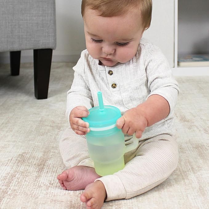 Infantino My 1st Tumbler, 9 Oz. Silicone Sippy Cup with Straw & Handle, Spill-Resistant Baby Cup for On-the-Go, BPA-Free Transition Bottle, Lime Light