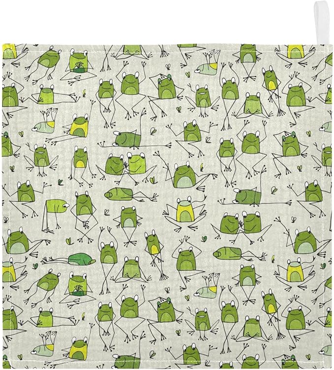 vvfelixl Baby Cotton Washcloths Funny Frogs Infants Bath Towel for Unisex Face Towels for Newborn, Natural Baby Wipes Delicate Skin, 11.8 X 11.8 inch, one sizex5