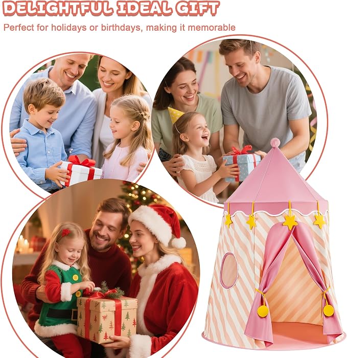 Hallo Deer Kids Play Tent, Princess Castle Pop Up Tent Kids with Star and Window, Portable Toddler Play Tent Indoor Outdoor, Playhouse Indoor Games for Boys & Girls Gifts (Strawberry Pink)