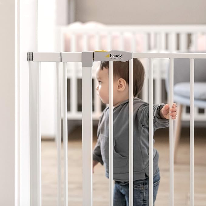 hauck Open N Stop KD Pressure Fit Baby & Pet Safety Gate w/ 8" Extension, Accommodates 37.8" to 39.8" Wide Home Doorway, Stairway, or Hallway, White