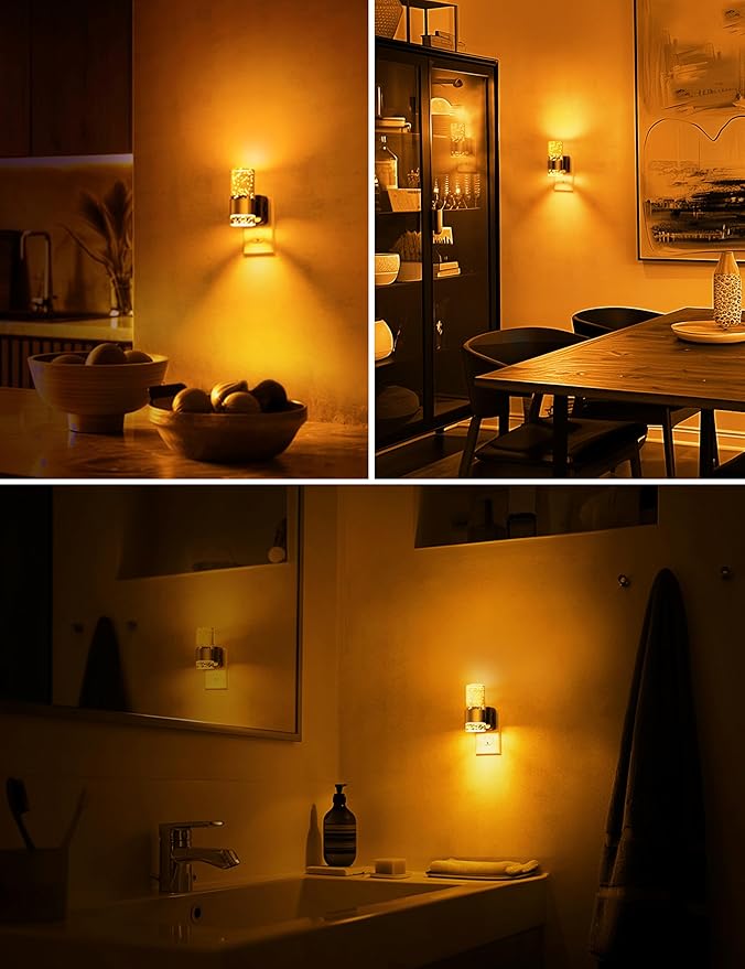 Night Light, 1-Pack Modern Night Lights Plug into Wall, Dimmable Amber Night Light with Auto Light Sensor, Wall Sconce-style Design Nightlight for Bathroom,Bedroom,Hallway