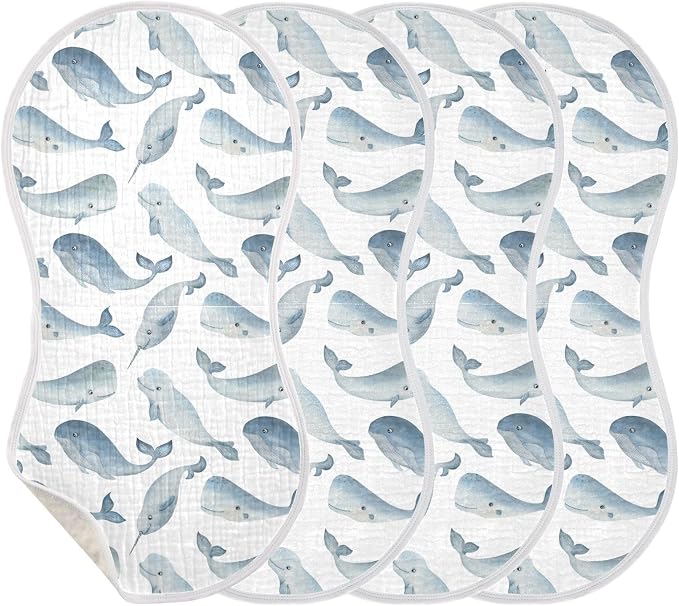 vvfelixl Muslin Burp Cloths Whale Dolphin Baby Washcloths for Baby Girl Boys 2 Pack