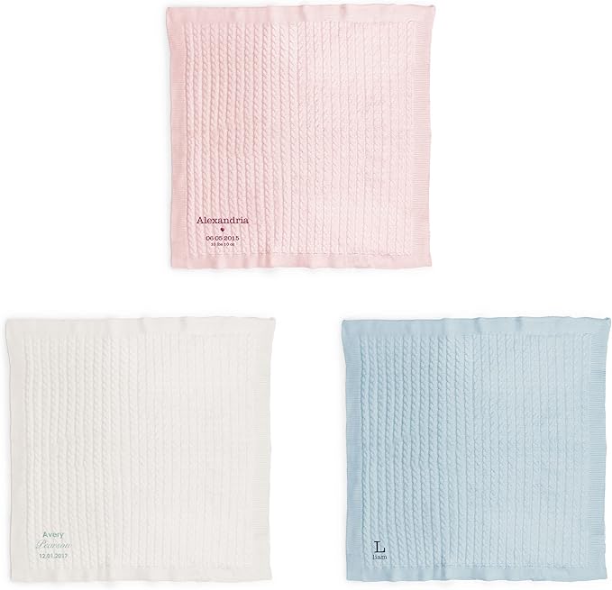 WEDDINGSTAR Custom Embroidery Cotton Cable Knit Baby Blanket White - Monogram