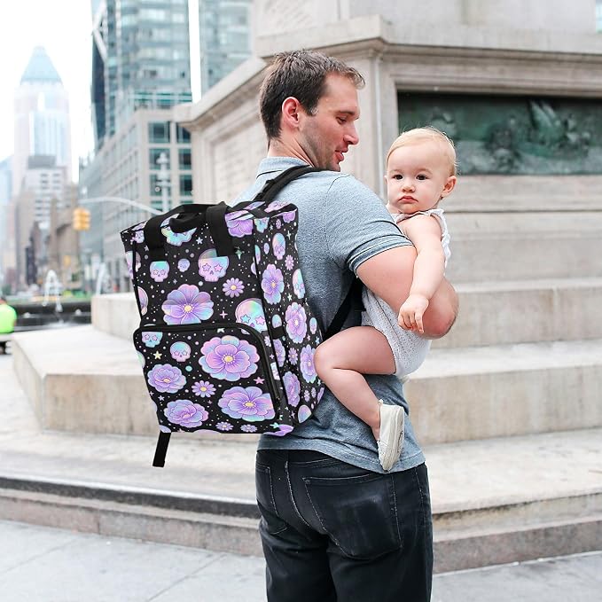 Holographic Pastel Sugar Skulls Diaper Bag Stroller Straps Large Cap