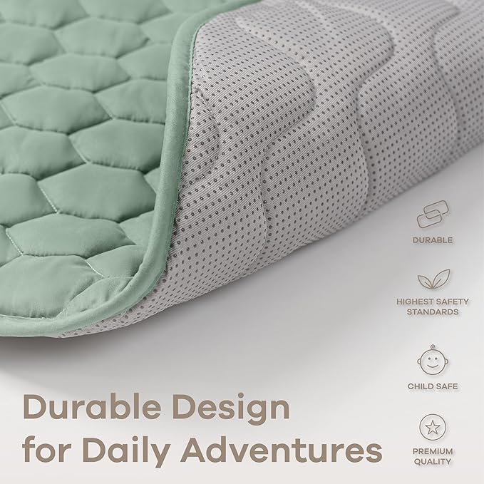 Comfy Cubs Round Kids Play Mat - Medium 48 inches Soft Quilted Baby Floor Mat with Non-Slip Bottom - Plush Design for Toddlers' Playtime - Comfortable and Durable - Fern